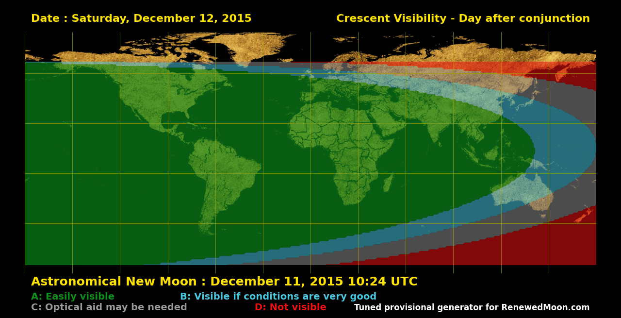 Visibility map for renewed moon confirmation date