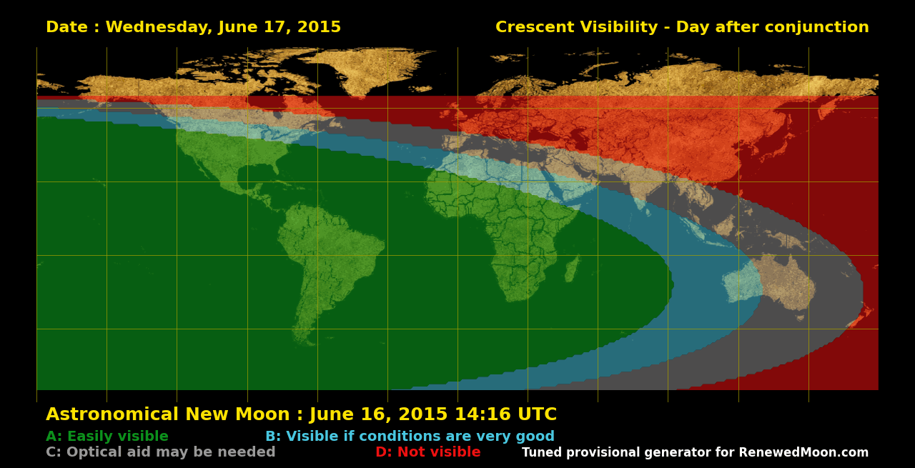 Visibility map for renewed moon confirmation date