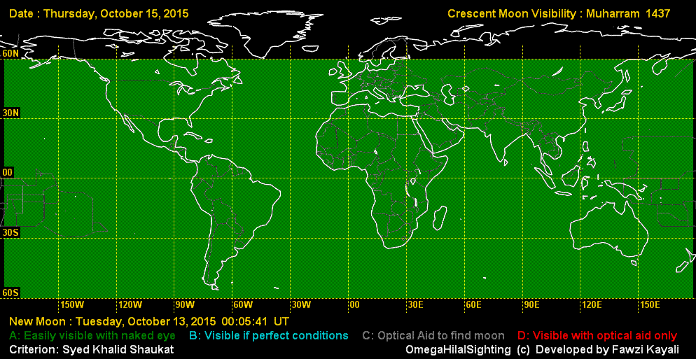 Visibility map for renewed moon confirmation date