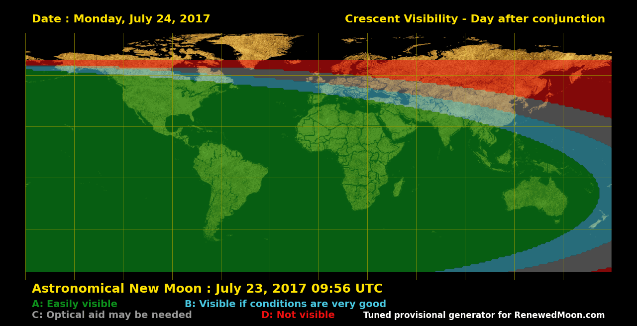 Visibility map for renewed moon confirmation date
