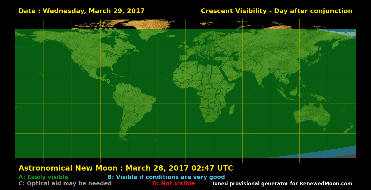 Visibility map for renewed moon confirmation date