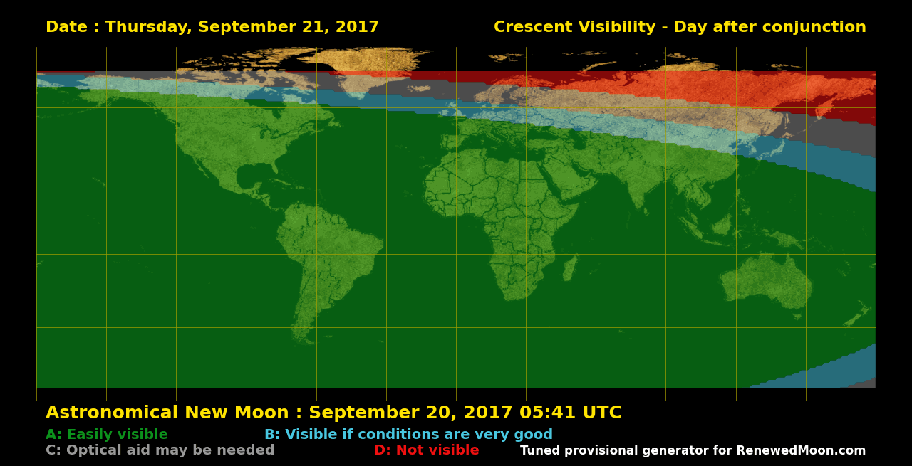 Visibility map for renewed moon confirmation date