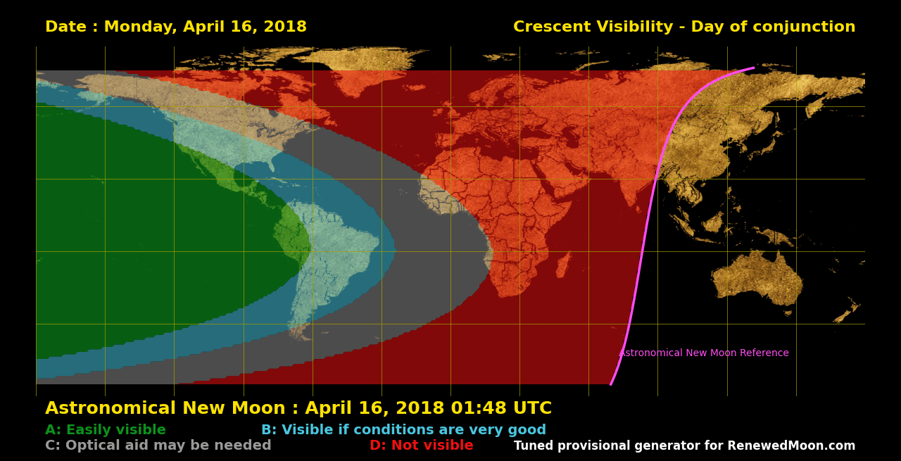 Visibility map for renewed moon confirmation date