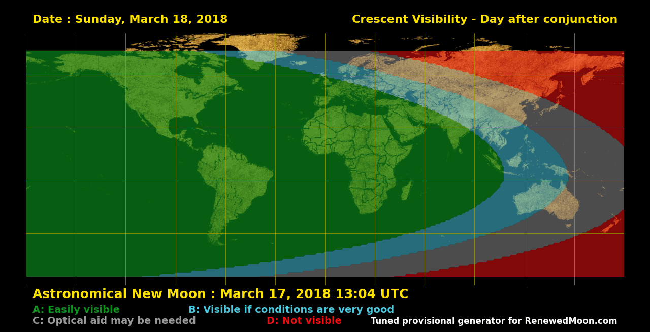 Visibility map for renewed moon confirmation date