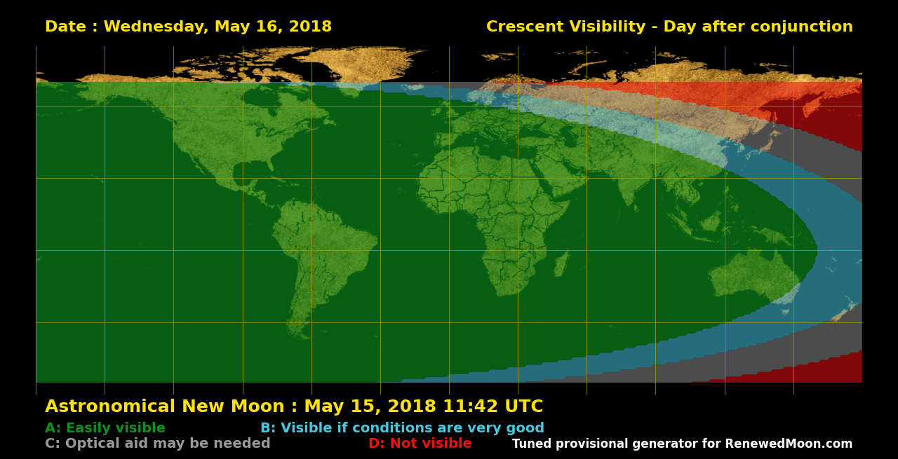 Visibility map for renewed moon confirmation date