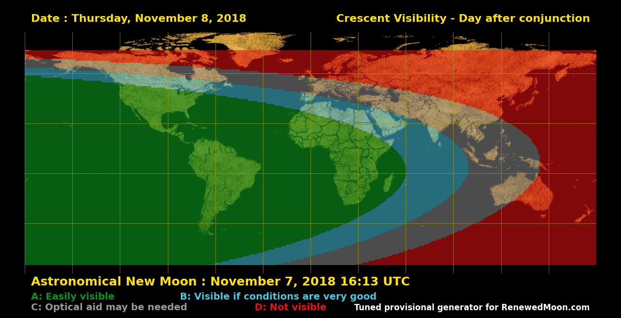 Visibility map for renewed moon confirmation date