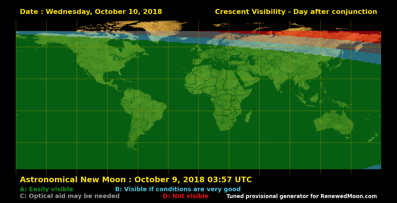 Visibility map for renewed moon confirmation date