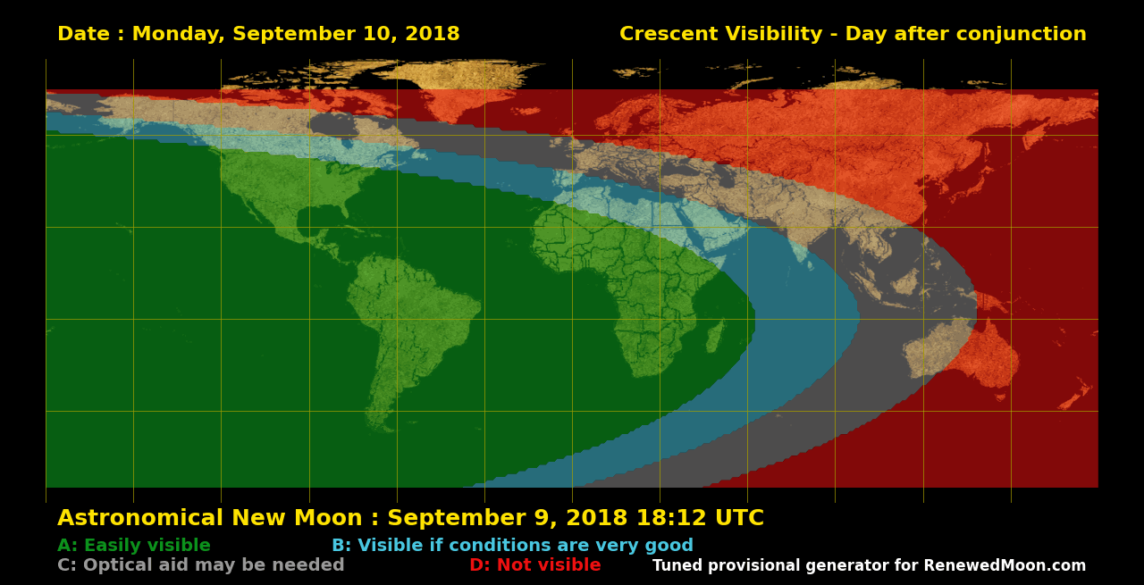 Visibility map for renewed moon confirmation date