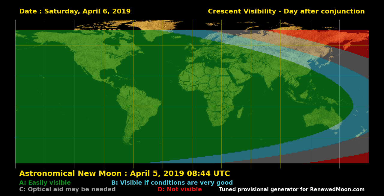 Visibility map for renewed moon confirmation date
