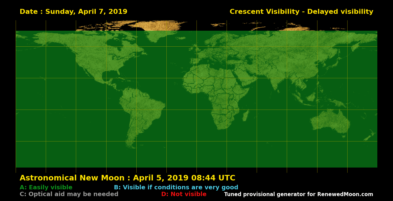 Visibility map for renewed moon confirmation date