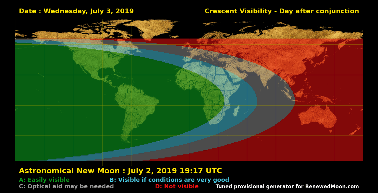 Visibility map for renewed moon confirmation date