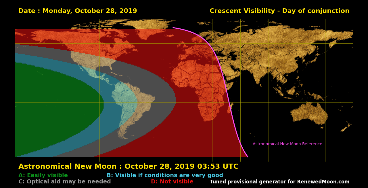 Visibility map for renewed moon confirmation date