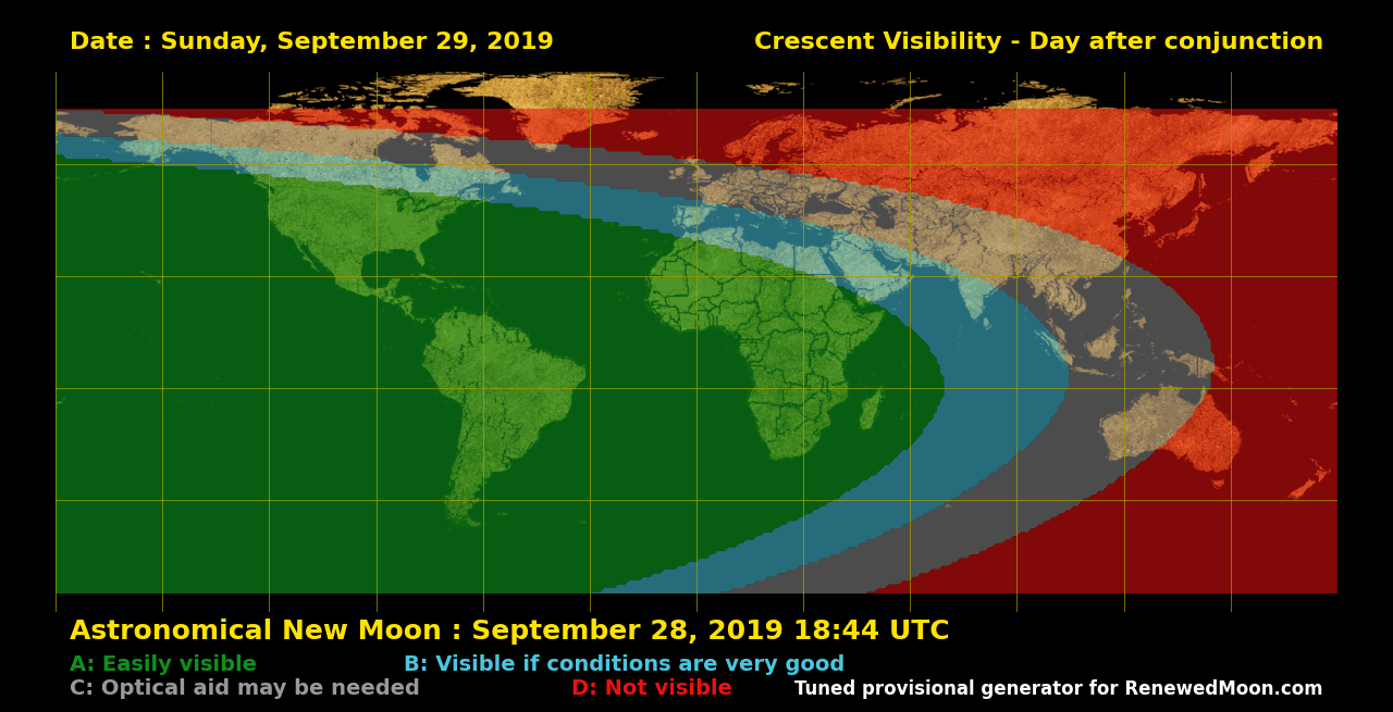 Visibility map for renewed moon confirmation date