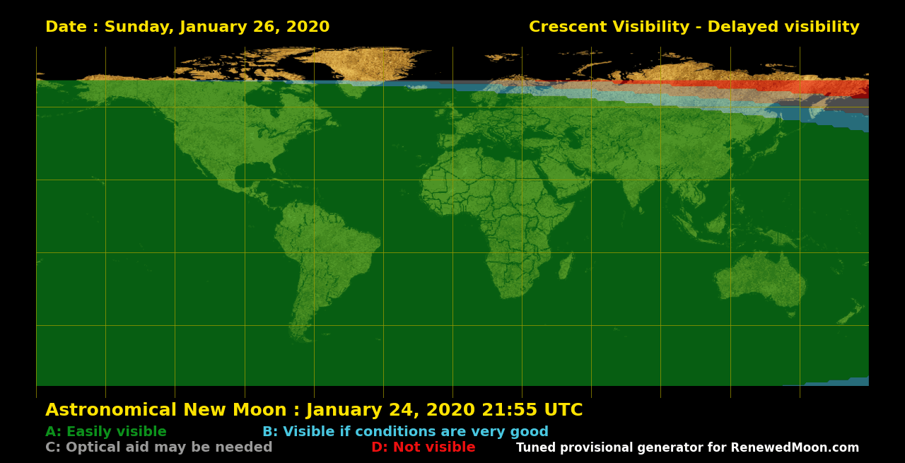 Visibility map for renewed moon confirmation date