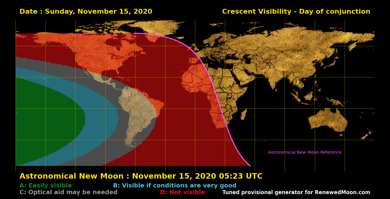 Visibility map for renewed moon confirmation date