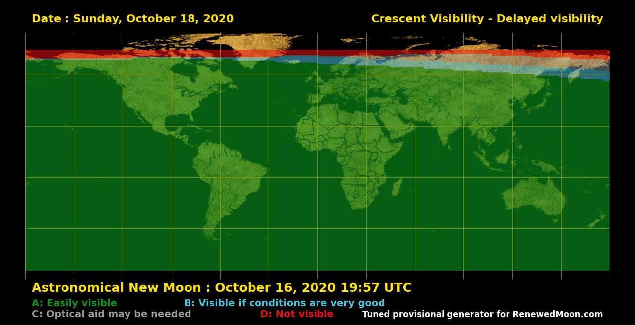 Visibility map for renewed moon confirmation date