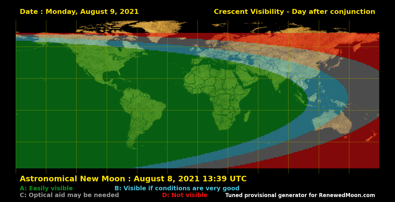 Visibility map for renewed moon confirmation date