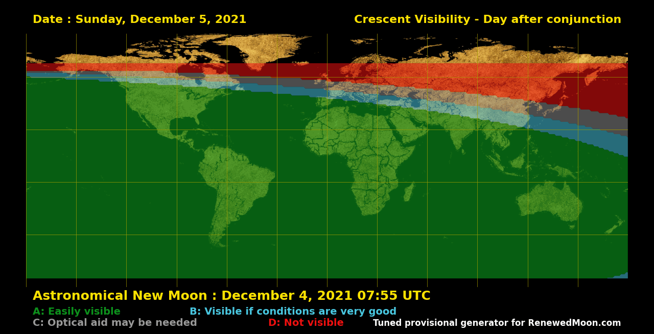 Visibility map for renewed moon confirmation date