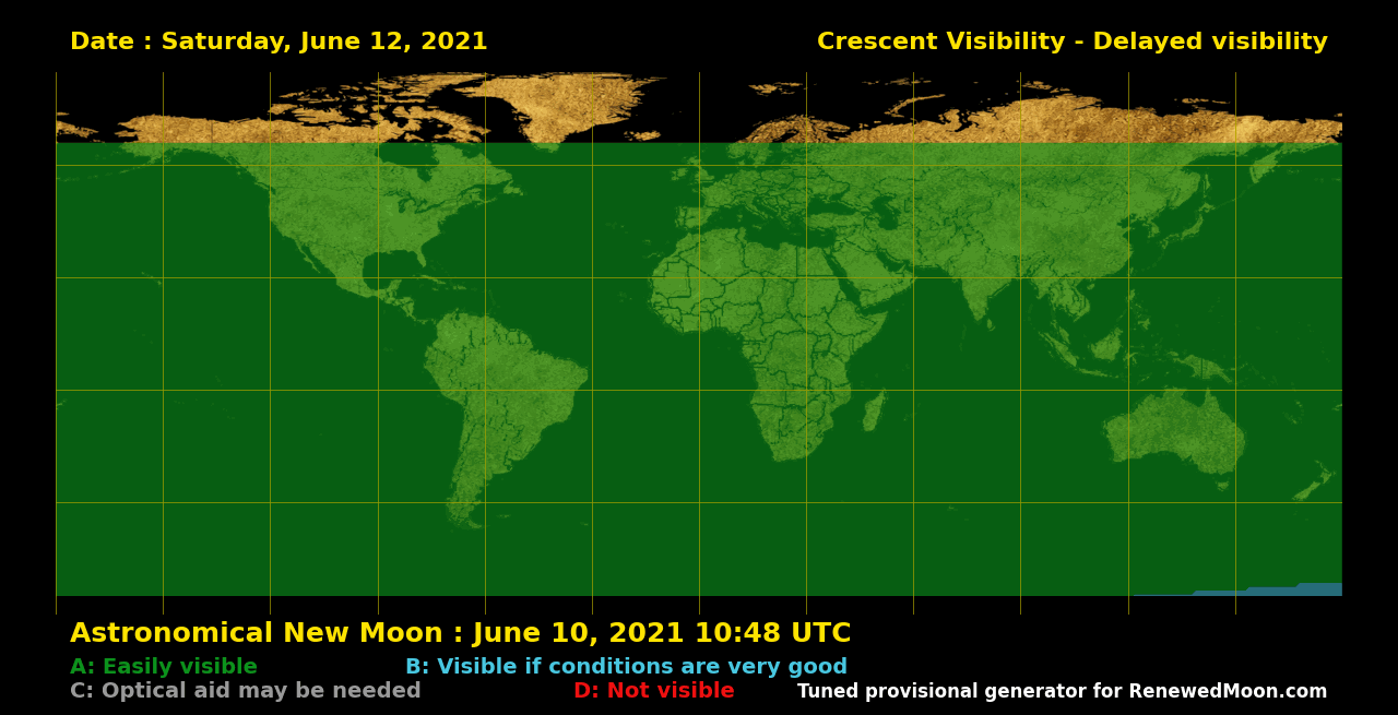Visibility map for renewed moon confirmation date