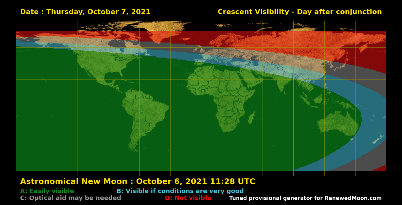 Visibility map for renewed moon confirmation date