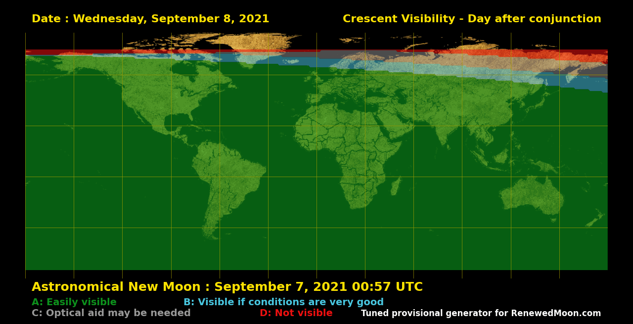 Visibility map for renewed moon confirmation date