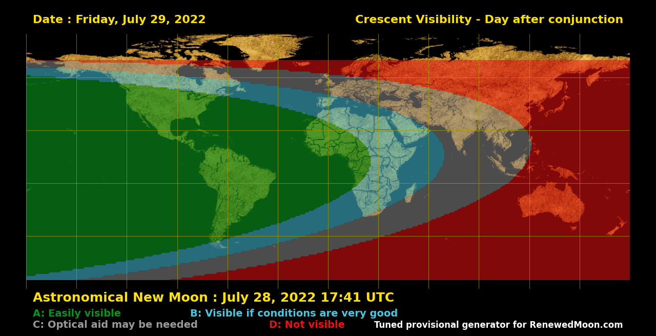 Visibility map for renewed moon confirmation date