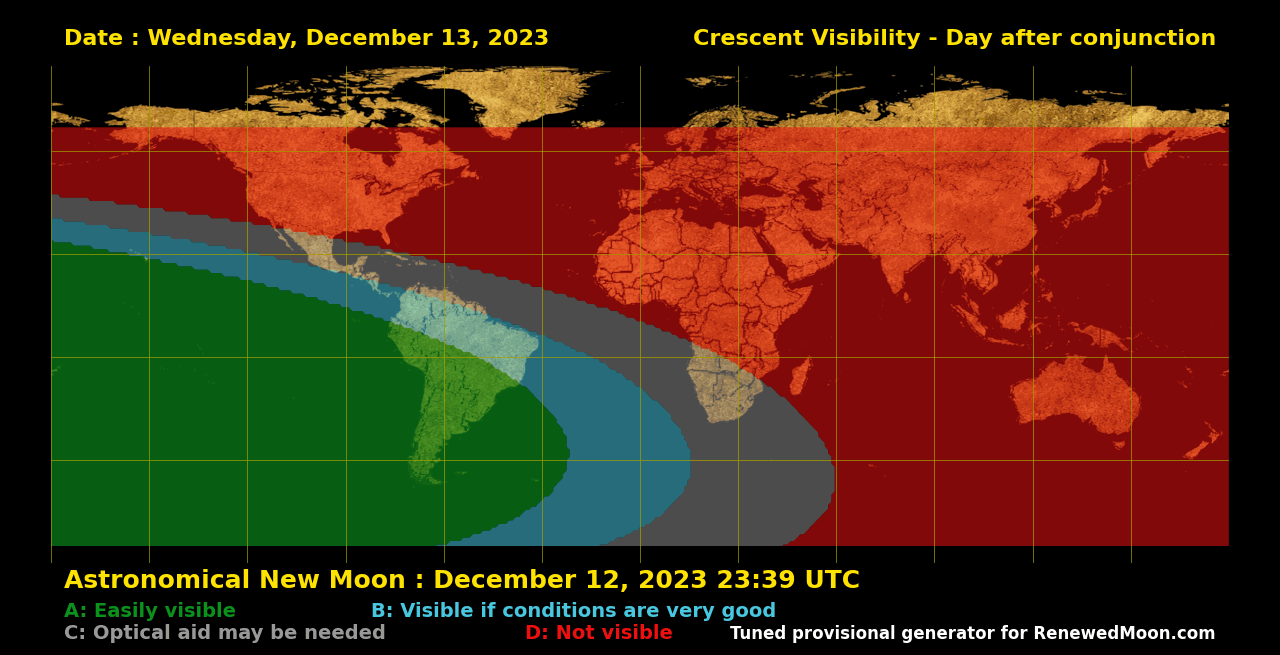 Visibility map for renewed moon confirmation date