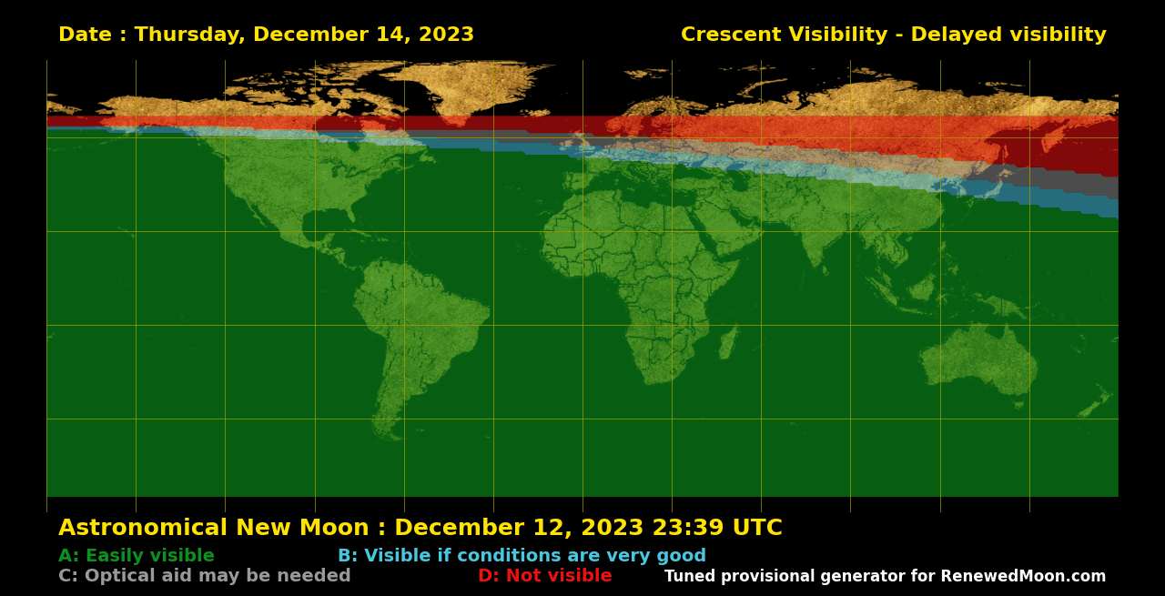 Visibility map for renewed moon confirmation date