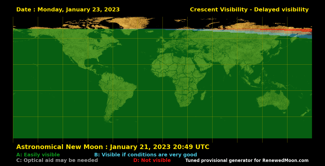 Visibility map for renewed moon confirmation date