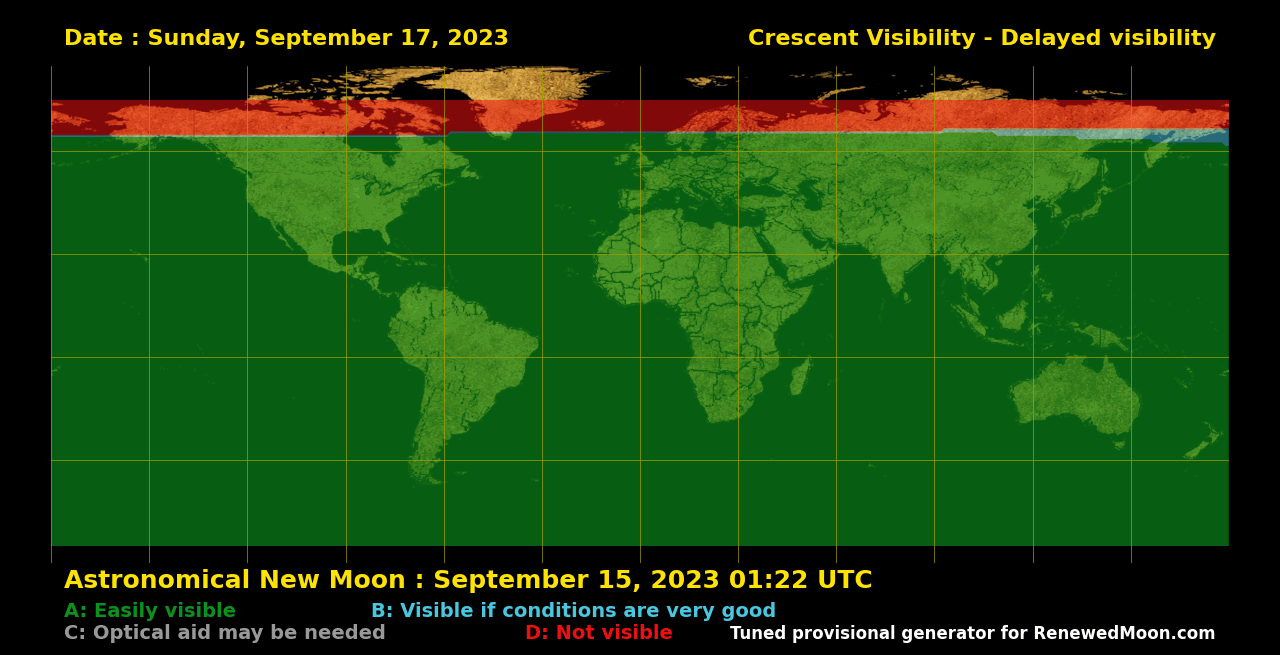 Visibility map for renewed moon confirmation date