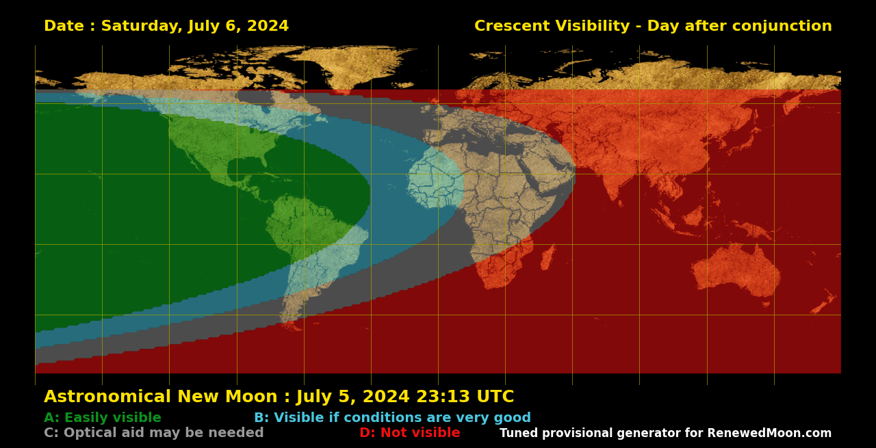 Visibility map for renewed moon confirmation date