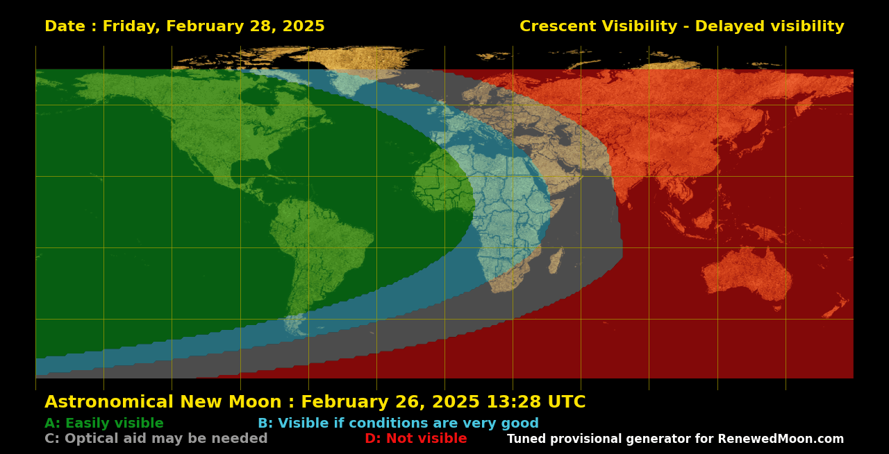 Visibility map for renewed moon confirmation date