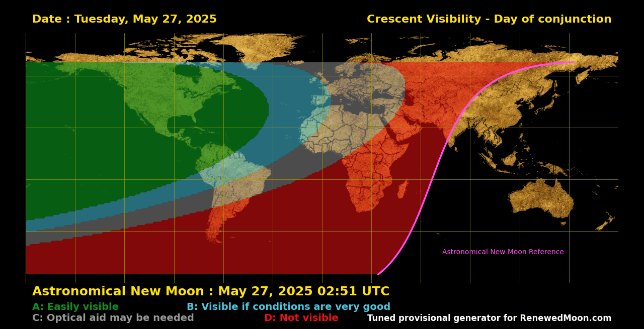 Visibility map for renewed moon confirmation date