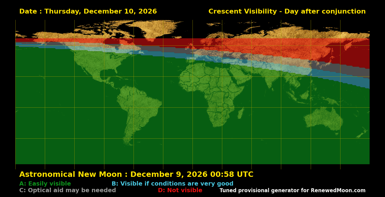Visibility map for renewed moon confirmation date