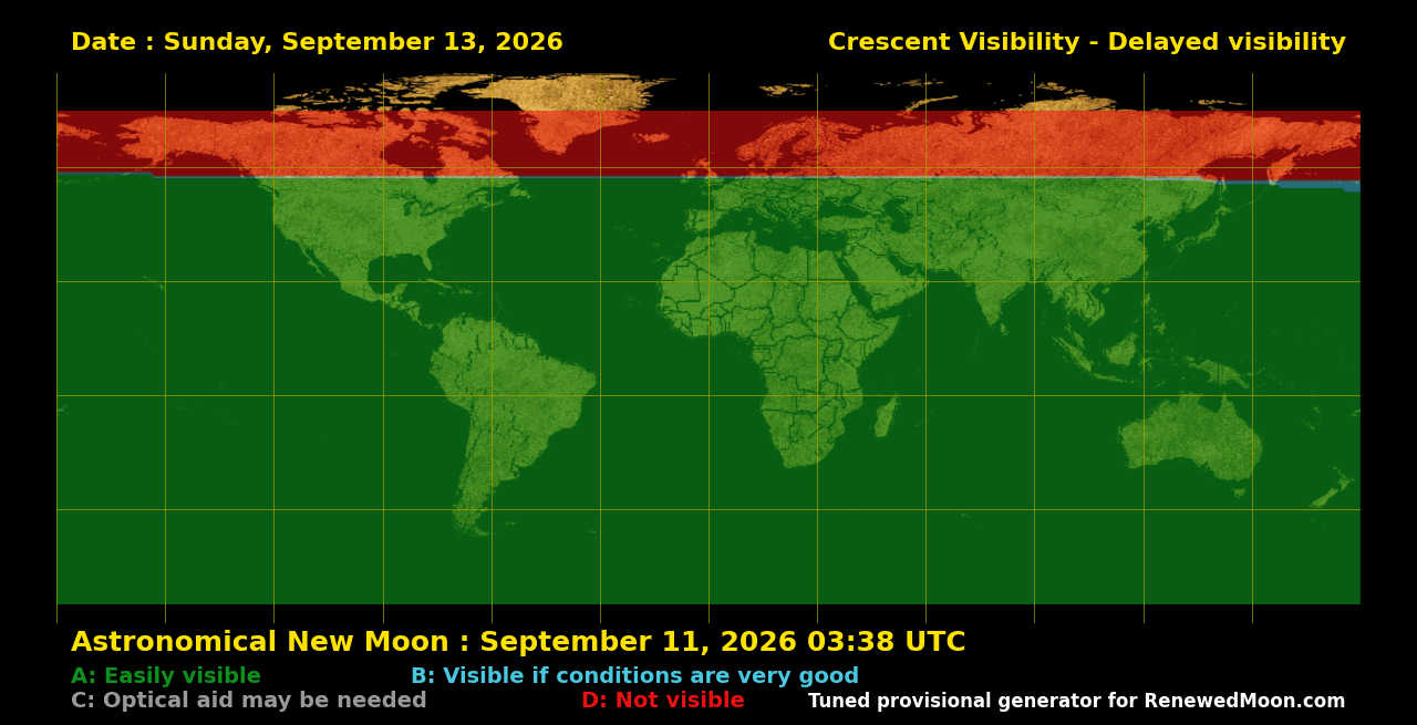 Visibility map for renewed moon confirmation date