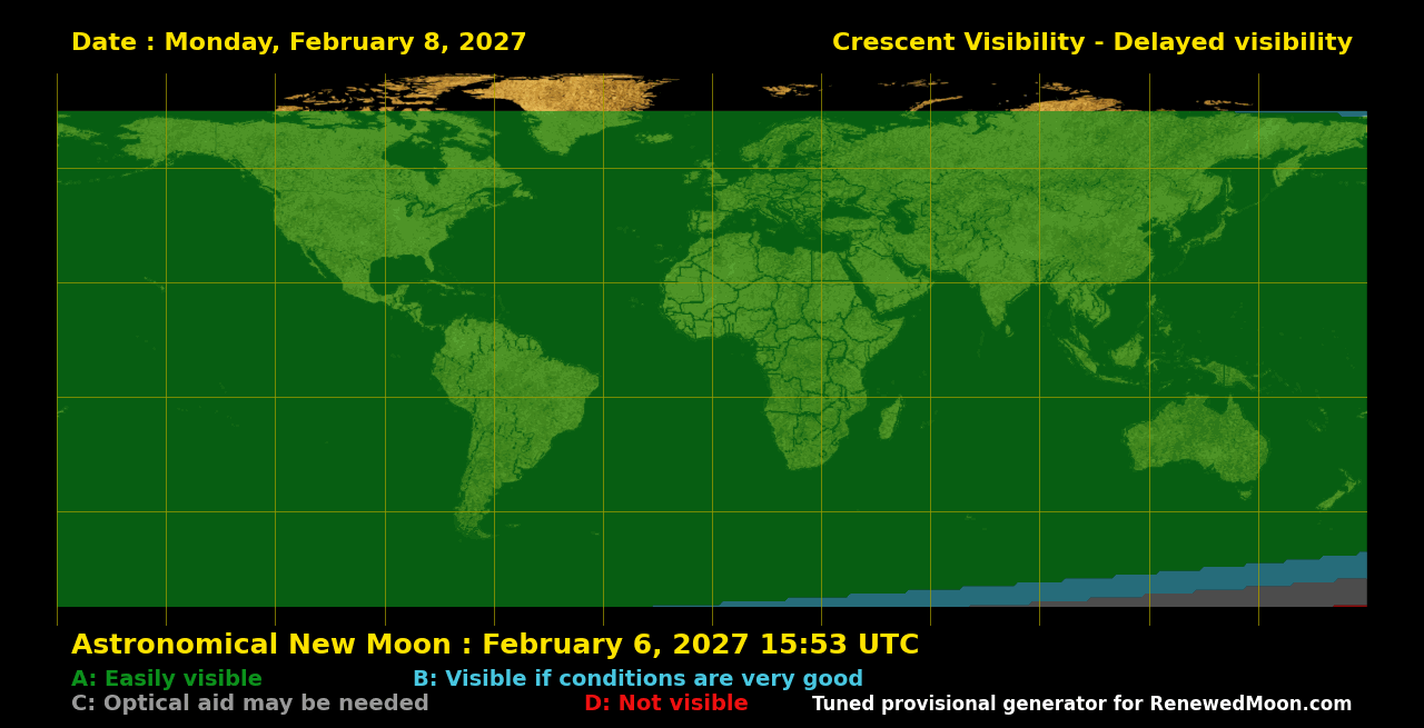 Visibility map for renewed moon confirmation date