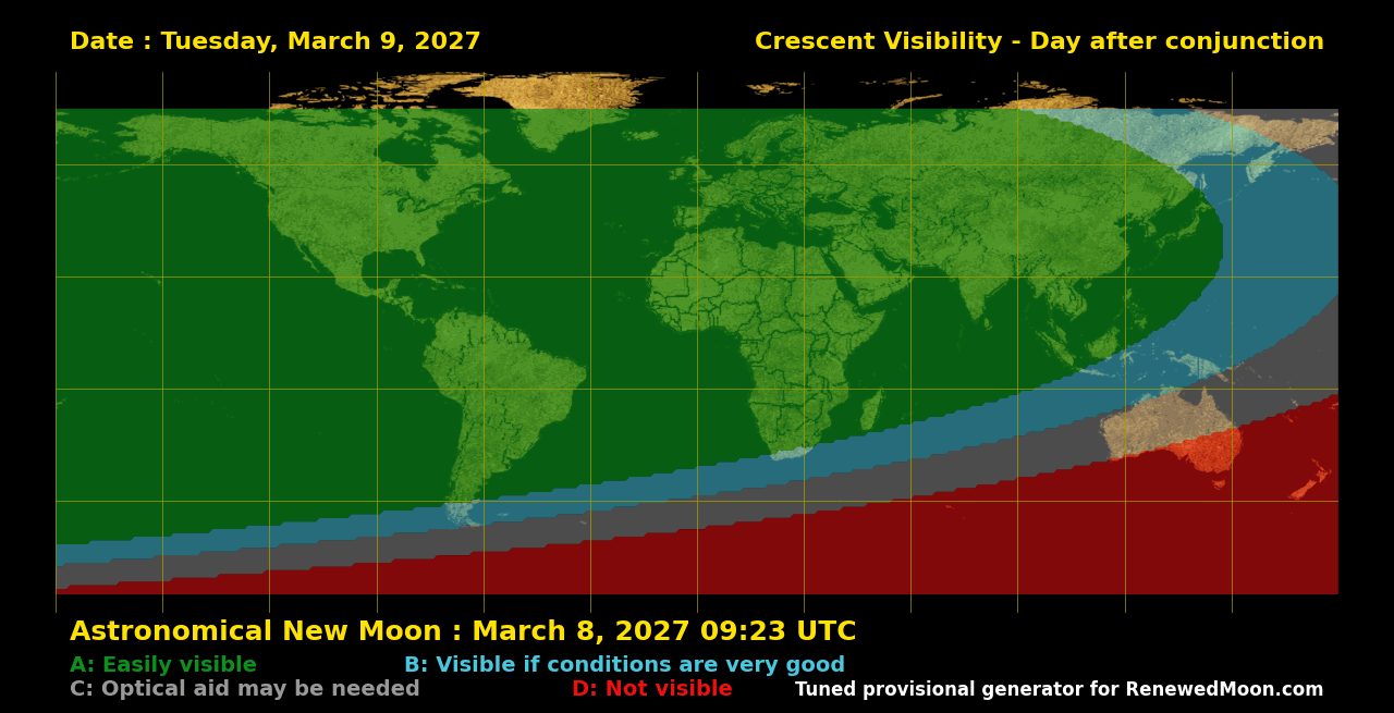 Visibility map for renewed moon confirmation date
